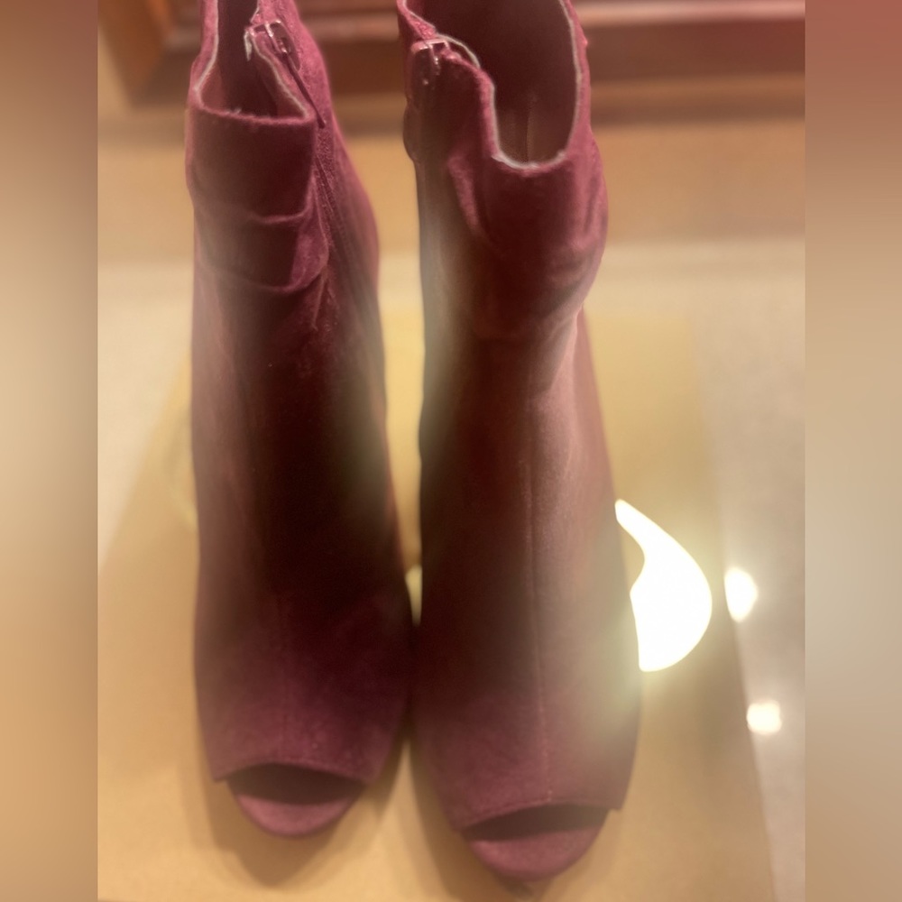 Charlotte Russe - Wine Suede Ankle Length/Platform/Peep Toe Heel